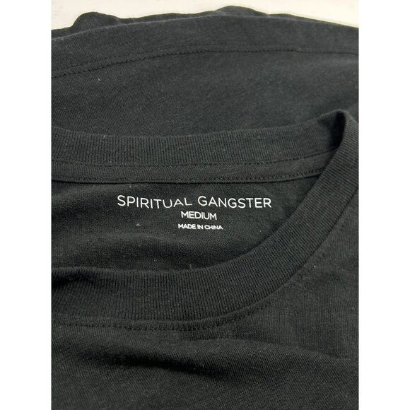 SPIRITUAL GANGSTER Peace Crop Muscle Tank Top M Black Gold Graphic Cotton Blend - Picture 10 of 11